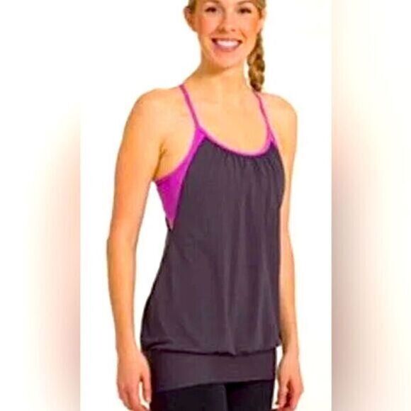 EUC Lululemon Women’s No Limit Tank Black with Purple Built in Bra - Size 4 - Picture 1 of 10